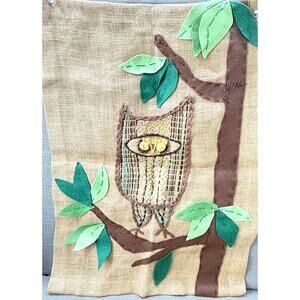 Vintage Owl Hook and Latch Burlap Craft Kit MCM Flowers 1960s Wall Decor 24x18